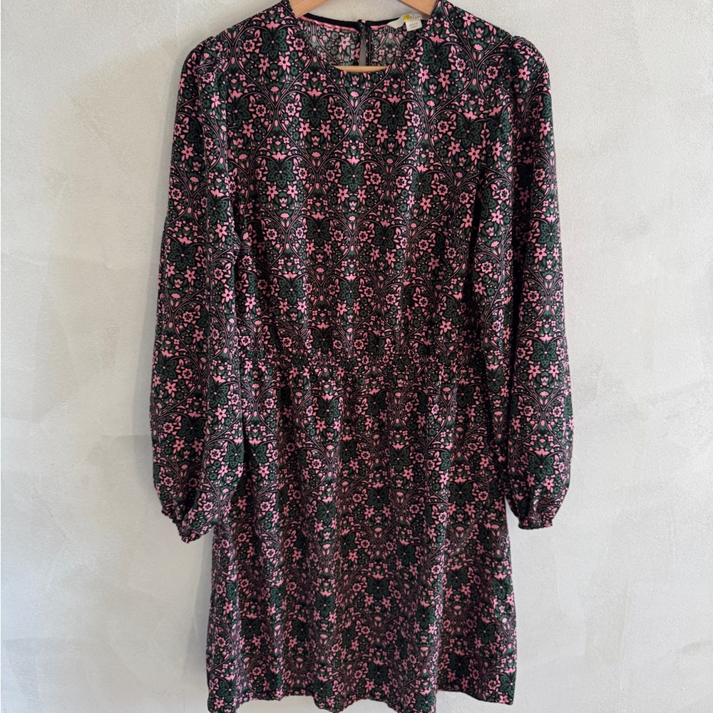 Boden - Pink, Green & Black Floral Dress - Size 8L